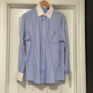 NEW J.VER Men's French Cuff Dress Shirt Regular Fit Long Sleeve Blue Stripe - 16